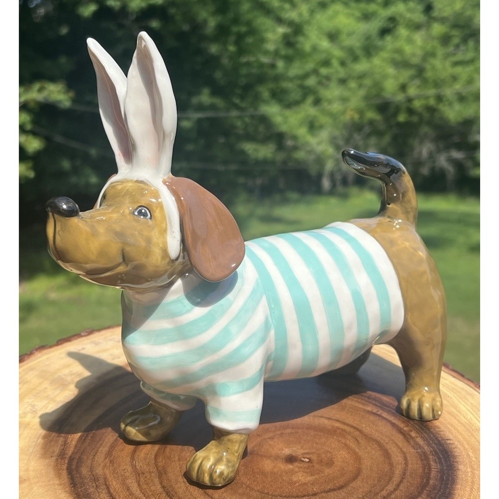 Heather Goldminc Blue Sky Clayworks Dachshund Weiner Dog Figurine Easter Bunny